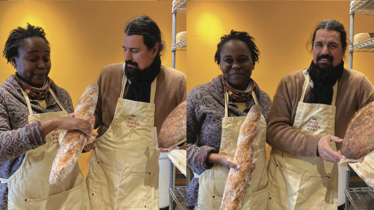 Andre Kempton and Dr. Jessica Foumena Kempton, local Santa Fe bakers, work on their bread