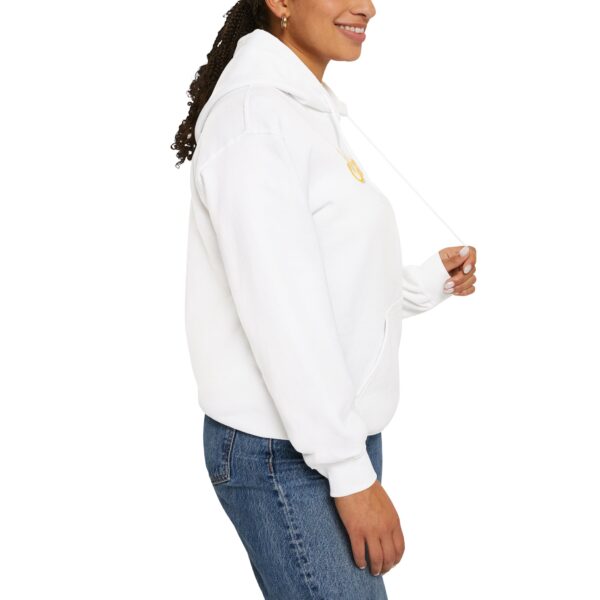 Unisex Hooded Sweatshirt (White with Yellow Logo) - Image 7